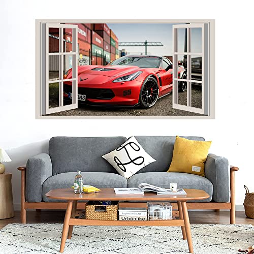 GADGETS WRAP Printed Wall Decal Sticker Fake Window Style Decal (90cm x 50cm) - Red Black Car