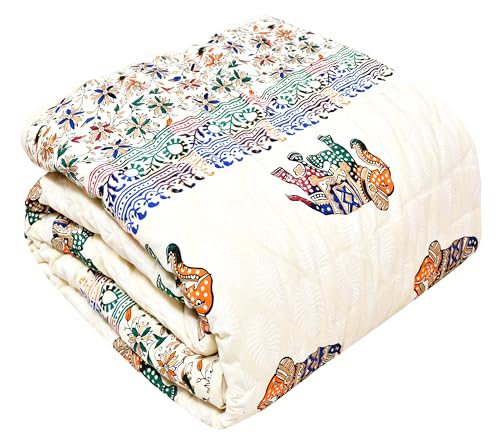 EMIOUR 400 TC Cotton Double Bed Jaipuri Quilt/Razai, Floral Print, Multicolor, 90 x 105 cm