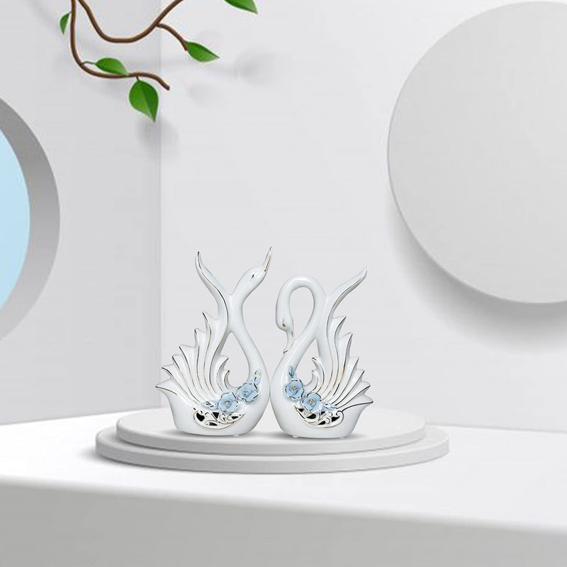 Xtore¨ Modern Elite Swan Pair Ceramic Art Figure | Beautiful Home Decor (Set of 2, White)