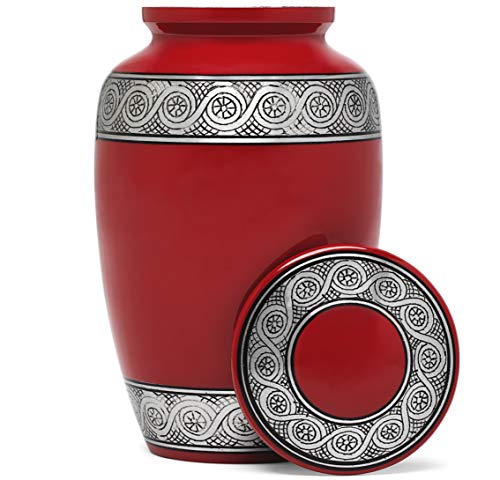 Eternal Harmony Cremation Urn for Ashes, Adult Male & Female Large Urn for Human Ashes with Elegant Finishes, Secure Seal & Velvet Bag, Funeral Urn for Men & Women Up to 200 lbs, 7 x 11 in (Red)