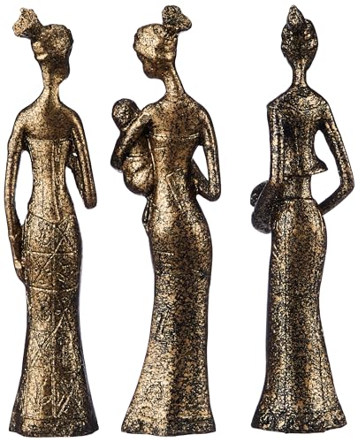 amazon basics Beautiful Finish Uniquely Hand Crafted Home Decor African Tribal Women Art Piece (Set of 3, Black and Golden)