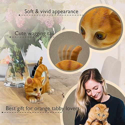 AIE GF65 Small Orange Tabby Cat Desk Clock with Wagging Tail