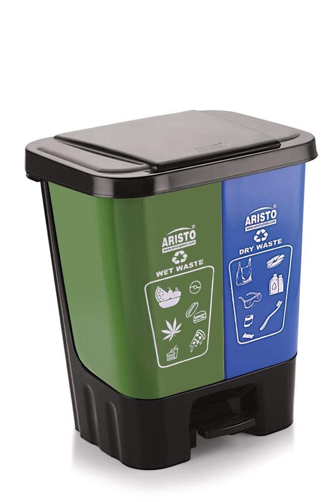 Aristo Twin Pedal Bin Dry Waste and Wet Waste Dustbin (20 Ltrs), Blue, Plastic