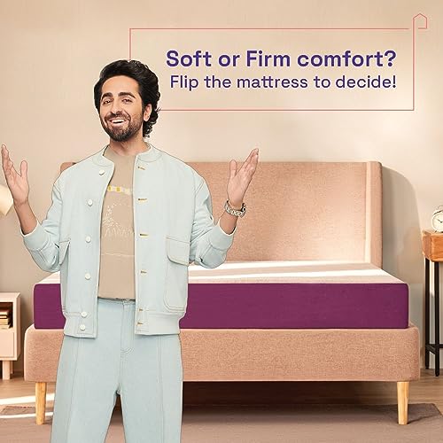 Wakefit Mattress | 10 Years Warranty | Duo Plus Medium Firm & Firm, Mattress Double Bed, Foam Mattress, 6-Inch Bed Mattress, King Size Mattress (78x72x6 Inches, Purple)