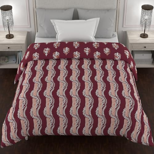 Bella Casa Cotton Reversible Quilt Single Bed Size | Jaipuri Printed Artisan Design Quilt | Soft Lightweight AC Comforter Quilt l 150 GSM Single (152 X 229 Cm, Rust)-Kalamkari Collection