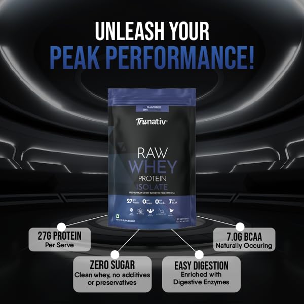 TruNativ Raw Whey Protein Isolate Powder| 27g Protein (7g BCAA) | Enhances Lean Muscle Mass | No Added Carbs & No Added Sugar | Unflavoured 900g Protein Powder | For Men & Women