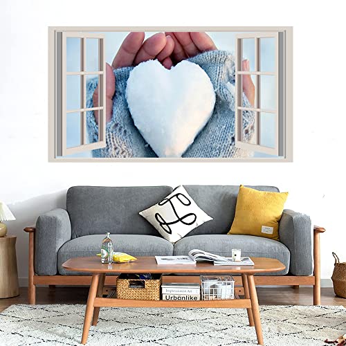 GADGETS WRAP Printed Wall Decal Sticker Fake Window Style Decal (90cm x 50cm) - Snow Heart (2)