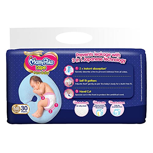 MamyPoko Baby Tape Diapers, New Born mini, Pack of 30