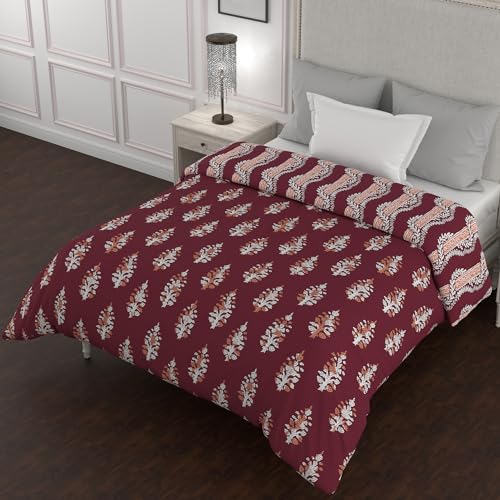 Bella Casa Cotton Reversible Quilt Single Bed Size | Jaipuri Printed Artisan Design Quilt | Soft Lightweight AC Comforter Quilt l 150 GSM Single (152 X 229 Cm, Rust)-Kalamkari Collection