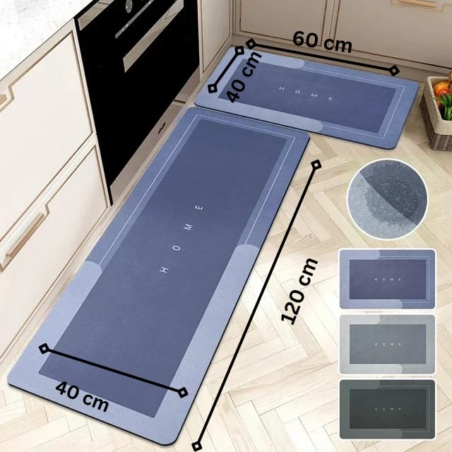 BLUEROCKS 2 Pcs Kitchen Mats, Waterproof Memory Foam Kitchen Rugs, Standing Desk Mat Floor Mats, Comfort Runner Rug Carpets for Kitchen Floor (Standard)