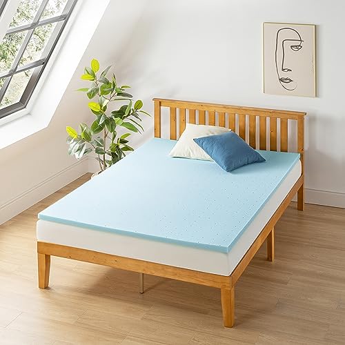 Best Price Mattress 1.5 Inch Ventilated Memory Foam Mattress Topper, Cooling Gel Infusion, CertiPUR-US Certified, Twin XL, Blue