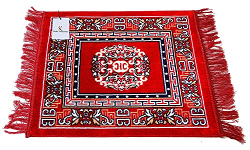 Kuber Industries 4 Pieces Velvet Prayer Square Mat/Aasan/Pooja Mat/Meditation Mat/Multipurpose Velvet Rug Mat 2 Ft X 2 Ft (Red & Maroon) Ctktc33989, Standard