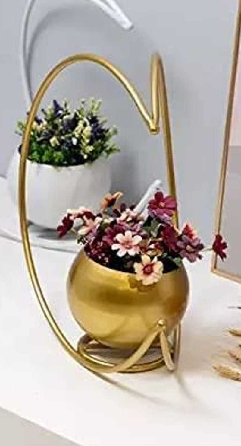 Wholesale J Mart Metal Flower Vase with Gold Finish | Geometric Half Moon Design Flower Pot Stand | Table Top Decorative Flower Pot | Gold Metal Flower Vase for Home and Office Side Table Decoration