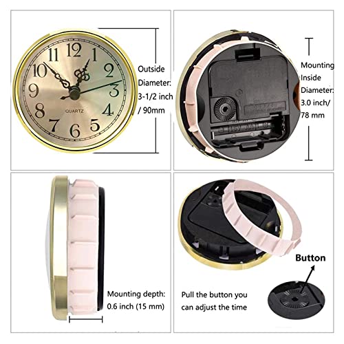 LOOM TREE 90Mm Quartz Clock Insert Arabic Numbers Battery Operated Repair Parts Gold | 1 Piece Clock Insert