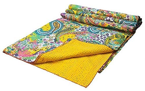 Textile Work Creations Kantha Quilt -Hippie Bed Cover Throw and Cotton Blanket Twin-Size Kantha Quilt Handmade 60 x90 inch Single Size