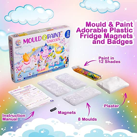 Anant | Unicorn Mould and Paint and Classic Fridge Magnets (Combo Pack) Ideal for Above 5 Years of Children