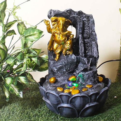 Art N Hub Lord Ganesha Home Decorative Water Fountain Best Home and Office Inauguration Gift Items | Built (27 x 27 x 37 CM | Grey Golden)