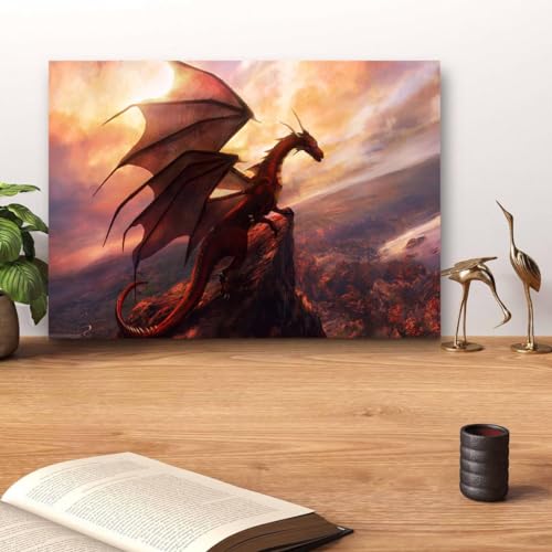 GADGETS WRAP Canvas Gallery Wrap Framed for Home Office Studio Living Room Decoration (14x11inch) - Red Dragon