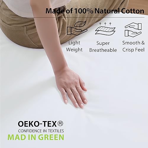 100% Cotton Fitted Sheet Twin XL Size Only, 600 Thread Count, 8"-16" Deep Pocket Sateen Weave Bottom Sheet, Soft Breathable Comfy & Hotel Quality (Twin XL, White)