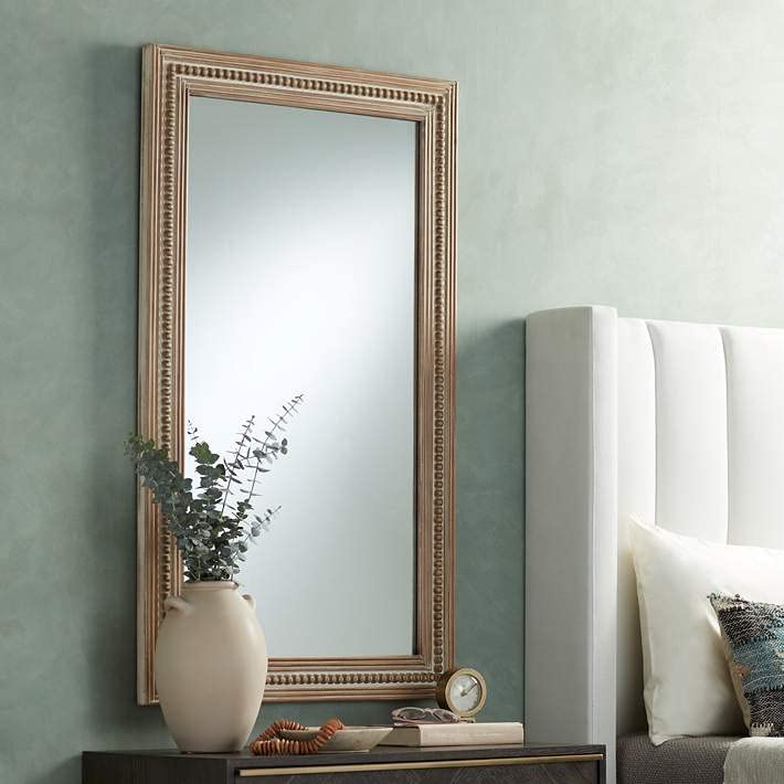 The Zara Enterprises Wooden Cream-Washed Wood Size 28" x 47 1/4" Rectangular Wall Mirror Only Frame Without Mirror