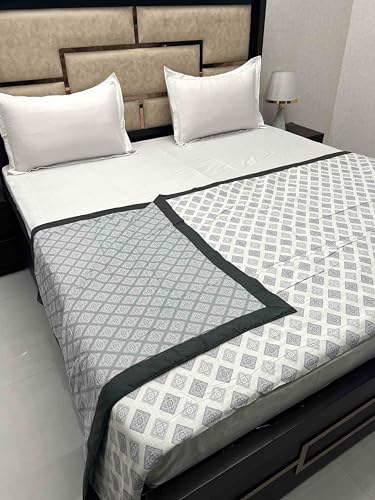 Pure Decor Silken Collection 100% Pure Cotton Double Bed King Size Dohar (87"X95") PD 3956 - Ethnic, Grey