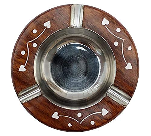 HomEnrich Wooden Ashtray for Cigarette with Lid | Ashtray for office , Home , Car | Ashtray for Cigarette ash | Round Ashtray - Brown