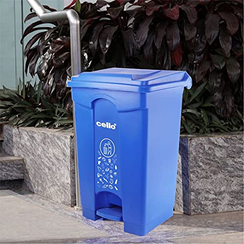 Cello Strong Plastic Step-On Pedal Garbage Dustbin (60 Ltr, Blue)