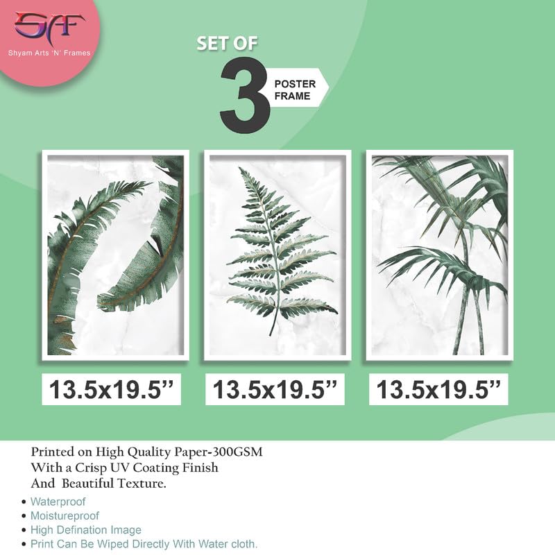 SAF paintings Set of 3 Green Tropical Leaves Wall Painting for Home Decoration SA-WHITEMX33519