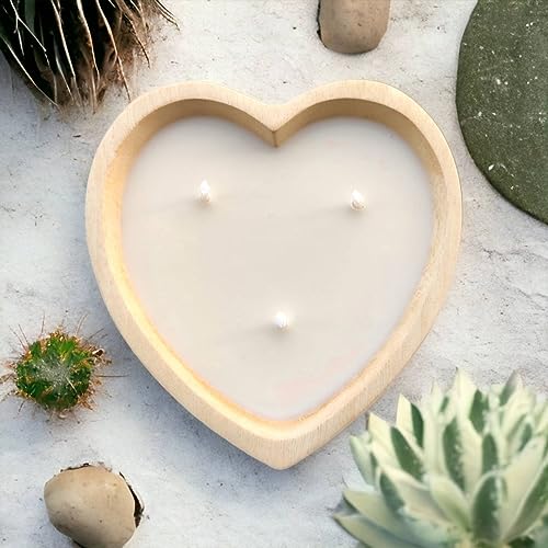 BestySuperStore 6” Heart Shaped Wooden Bowl Lavender Scented Soy Wax Candle - 3 Wicks 5 oz Decorative Dough Bowls Candles for Anniversary Engagement Wedding Birthday Valentine Christmas Gifts