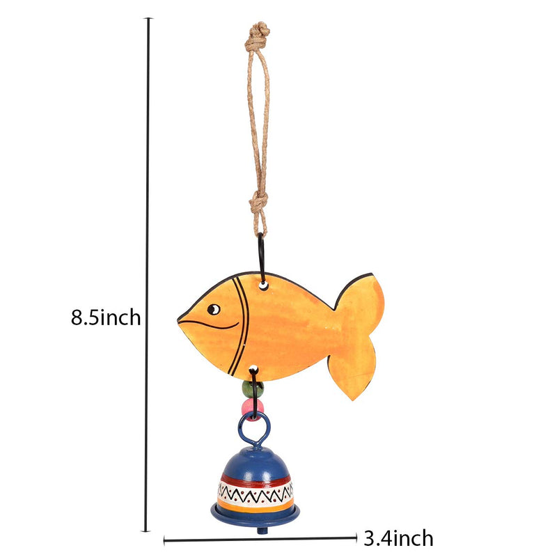 AAKRITI ART CREATIONS Wood and Metal Handpainted Orange Fish Wind Chimes for Home Decorative (Multicolour)