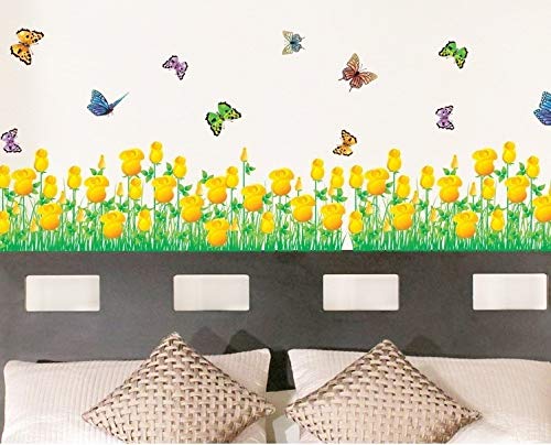 Syga Yellow Border Flowers Wall Stickers Anywhere on Plain Surface can Paste Sticker A_MUYH