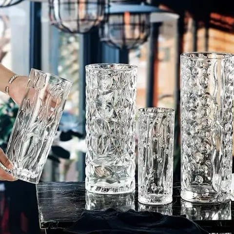 Source India Glass Dimond Cut Flower Vase (Crystal Clear 8 Inch) Clear Crystal Vase,Orchid Pattern Glass Vase for Centerpieces Modern Flower Vase Decorative