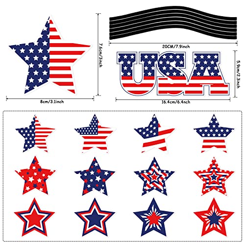 Whaline 19Pcs Patriotic Star Refrigerator Magnets Set 4th of July USA American Flag Garage Magnets with Lines Stars Stripes Magnet Decals for Independence Day Mailbox Car Kitchen Metal Door Cabinets