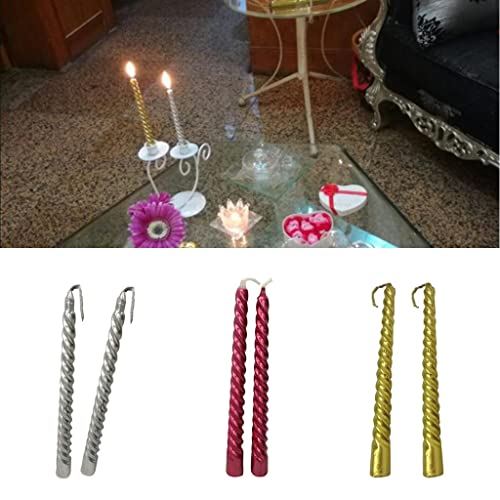 SAZ DEKOR 2pcs Twisted Spiral Christmas Taper Wax Candle Candlelight Dinner Decor Gold