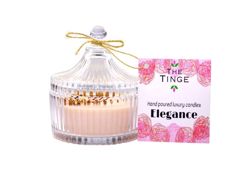 THE TINGE Hand Poured Smokeless Pure Elegance Soy Wax Rose Crystal Glass Jar Candle for Home Living Room Decor I Birthday Anniversary Gifting Scented Candle 20 Hours Burning Time