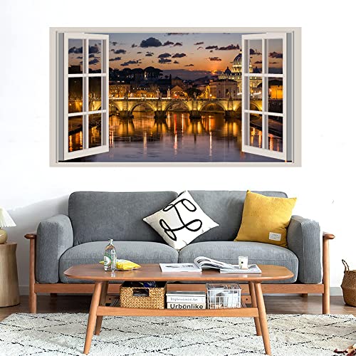 GADGETS WRAP Printed Wall Decal Sticker Fake Window Style Decal (90cm x 50cm) - Sunset in Rome