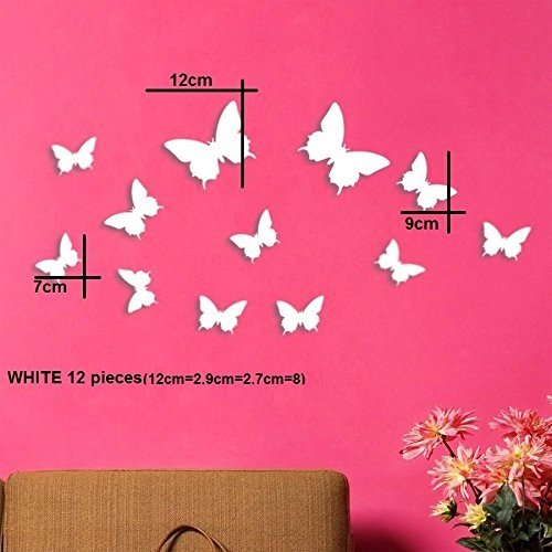 SYGA 12 Pcs 3D Decorative White Butterfly Wall Stickers