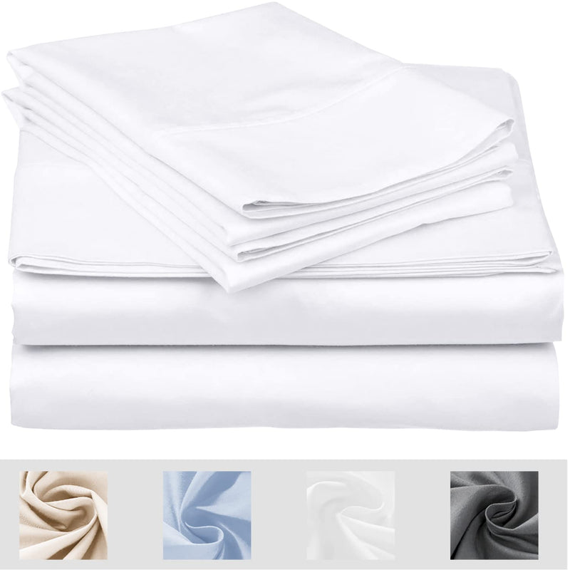 Queen Sheet Set, 6 Piece Microfiber Bed Sheets，Soft Flat Bed Sheets Cover, Hotel Luxury 1800 High Thread Count Comfy Sheets, 18" Deep Pocket Fitted Sheets, Wrinkle Free-White