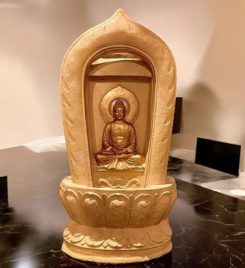 SEPBORN Terracotta Buddha Wall Fountain, 100 cm Height with Light & Pump