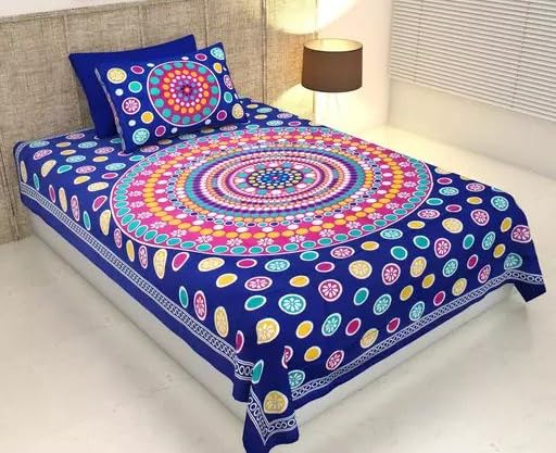 Monik Handicrafts®Comfort Rajasthani Jaipuri Traditional Sanganeri Print 140 TC 100% Cotton Single Bedsheet with 1 Pillow Cover(MHS_pp1b2)