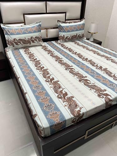 Pure Decor Amulya Collection Microfiber Queen Size Bedsheet for Double Bed (90"X100") with 2 Pillow Covers PD 4146 - Ethnic, Blue