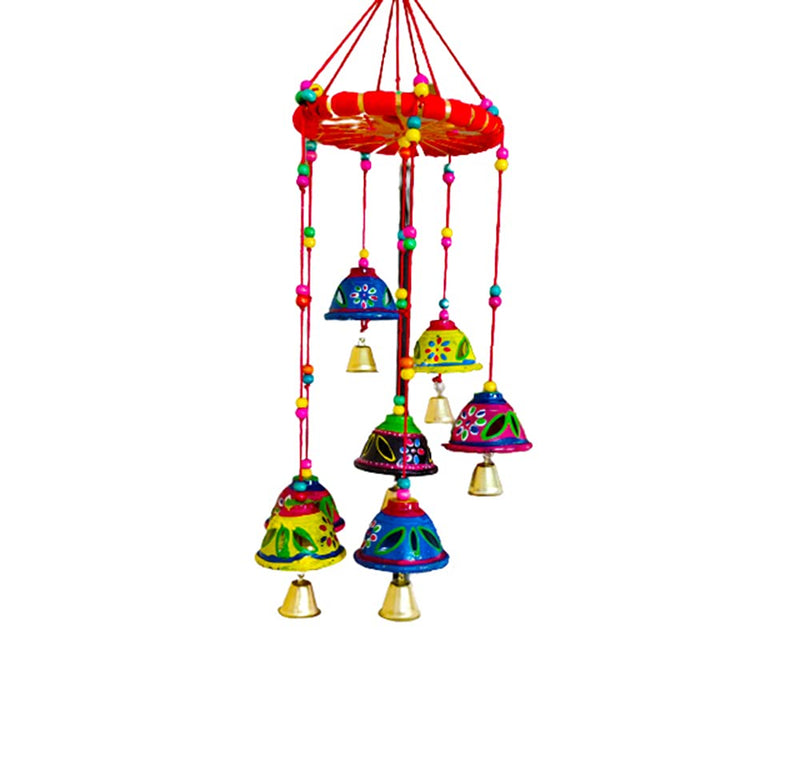 DMS RETAIL Wooden Bell Hanging Showpiece Toran Wind Chimes for Home Balcony Bedroom || Home Decoration Items