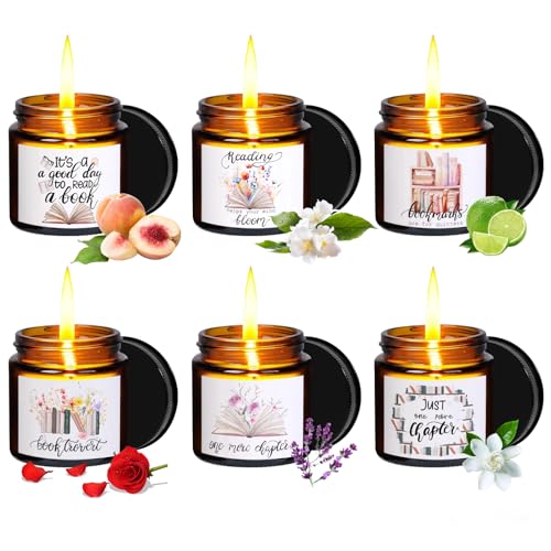 6 Pieces Book Lover Scented Candle 4oz Readers Candle Library Lovers' Day Gifts Soy Wax Jar Candle for Readers Book Lovers Librarian Gifts