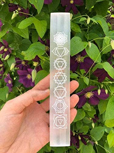 CrystalsAhoy 8" Etched Chakra Selenite Charging Plate, Charge Your Crystals in Style