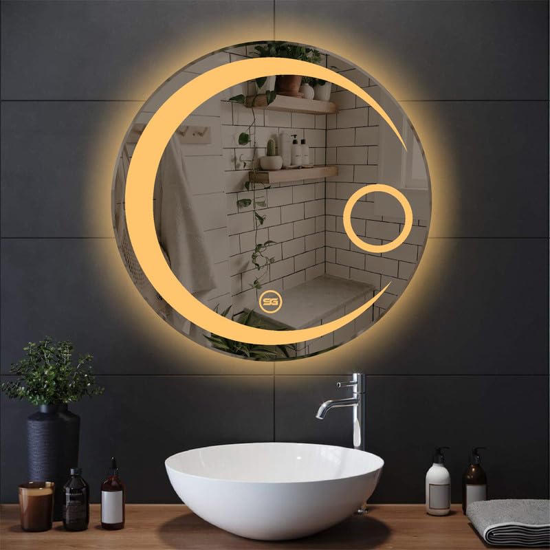 Spark Glass Round LED Sensor Mirror. (LedColour: White, Warm White, & Mix Light) - (Size:24x24 Inch)