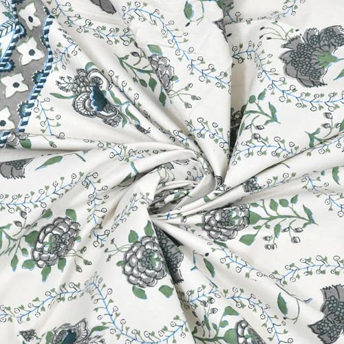 WestNic Jaipuri Print 100% Pure Cotton King Size Bedsheet Set for Double Bed with 2 Cotton Pillow Covers | 400 TC (Thread Count) | Size 90 X 108 Inches, 7.5 Feet by 9 Feet (Green Flower)