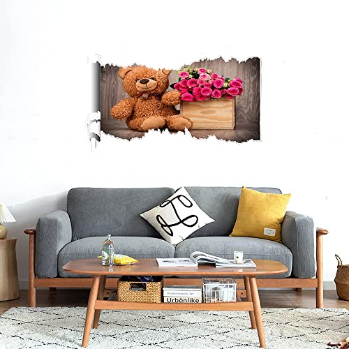 GADGETS WRAP Printed Wall Decal Sticker Scratched Paper Style Wall Decal (90cm x 50cm) - Teddy with Roses