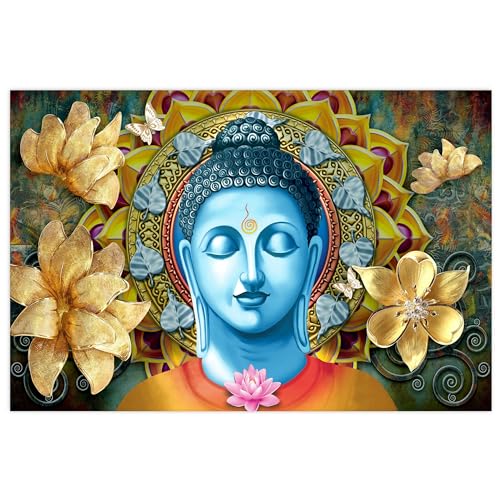 Indianara Rolled Sparkled Gautam Buddha Art Print for Room Décor Digital Reprint 36 inch x 24 inch Painting (10728PST)