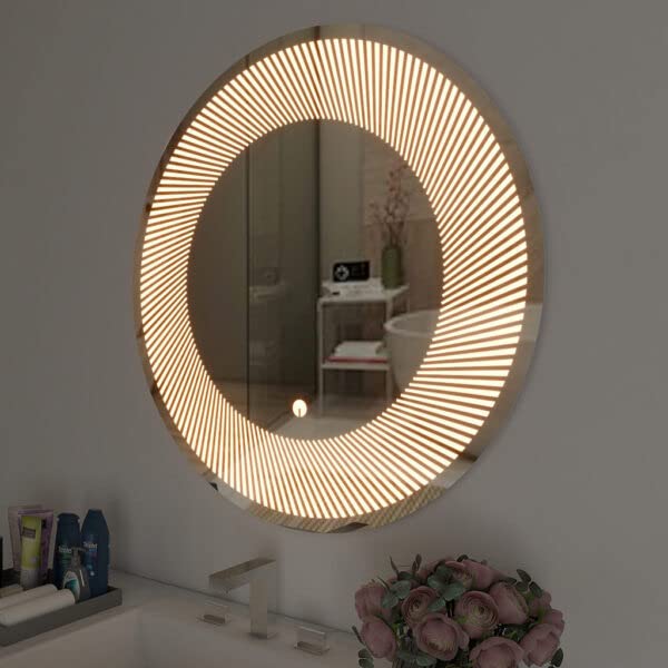 TINITALO Bathroom LED Mirror Home Mirror Wall Mirror with Touch Sensor, 3 Light Effects, Glass, Round LED-16 (18 x 18 Inch)