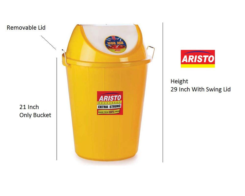 ARISTO Plastic Swing Lid Garbage Waste Dustbin 60 Ltr (Yellow), (47.5(D) X 69.5 Cm)